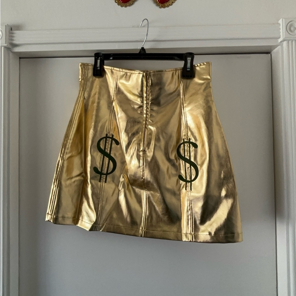 FBC Greed Gold Faux Leather Metallic Skirt with Dollar Sign Accents $💰